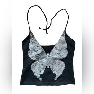 BLUEFISH Butterfly Black Workout Top Size Medium